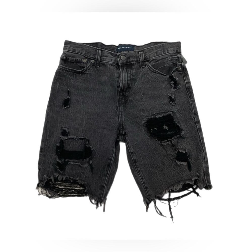 Aeropostale Black Distressed Cutoff Denim Shorts